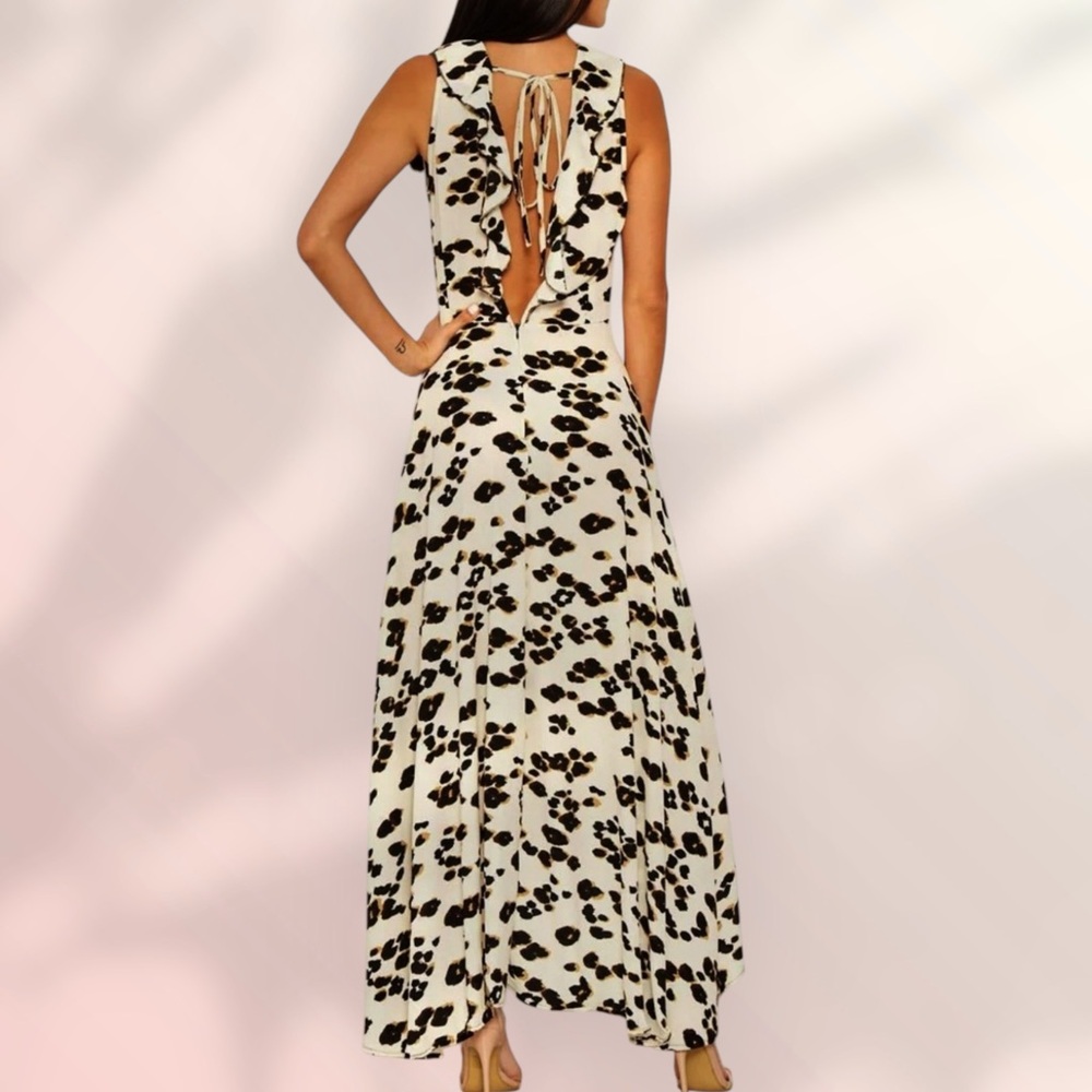 AX Paris Cream Maxi Dress with Black and Brown Spot Print - Picture 2 of 10
